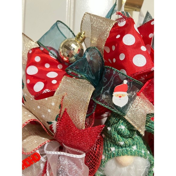 Handmade 13 inch Christmas Gnome Ribbon Wreath MW2 - Picture 6 of 9
